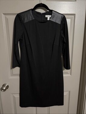 Dress Barn Black Midi Dress with Faux Leather Shoulder Panels